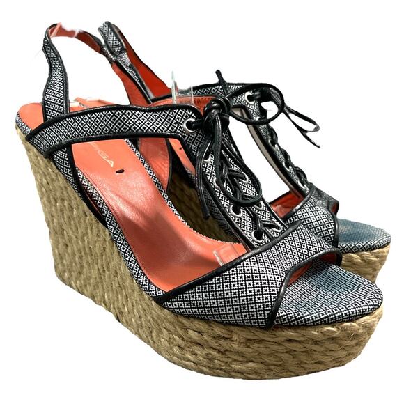 Via Spiga Shoes - Via Spiga Kassiana Black Leather Espadrille Wedge Sandals Lace Up Heels 9